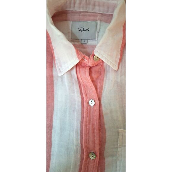 Rails Jaylin Ladies Button Up Long Tail Pink and White Striped Shirt Size S - Picture 9 of 11
